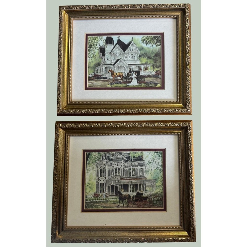 Walter Campbell Wedding Day Southern Charm Framed Victorian House Print Pair